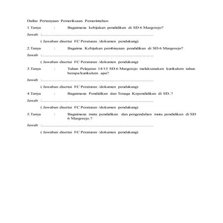 Daftar pertanyaan pemeriksaan pemerintahan