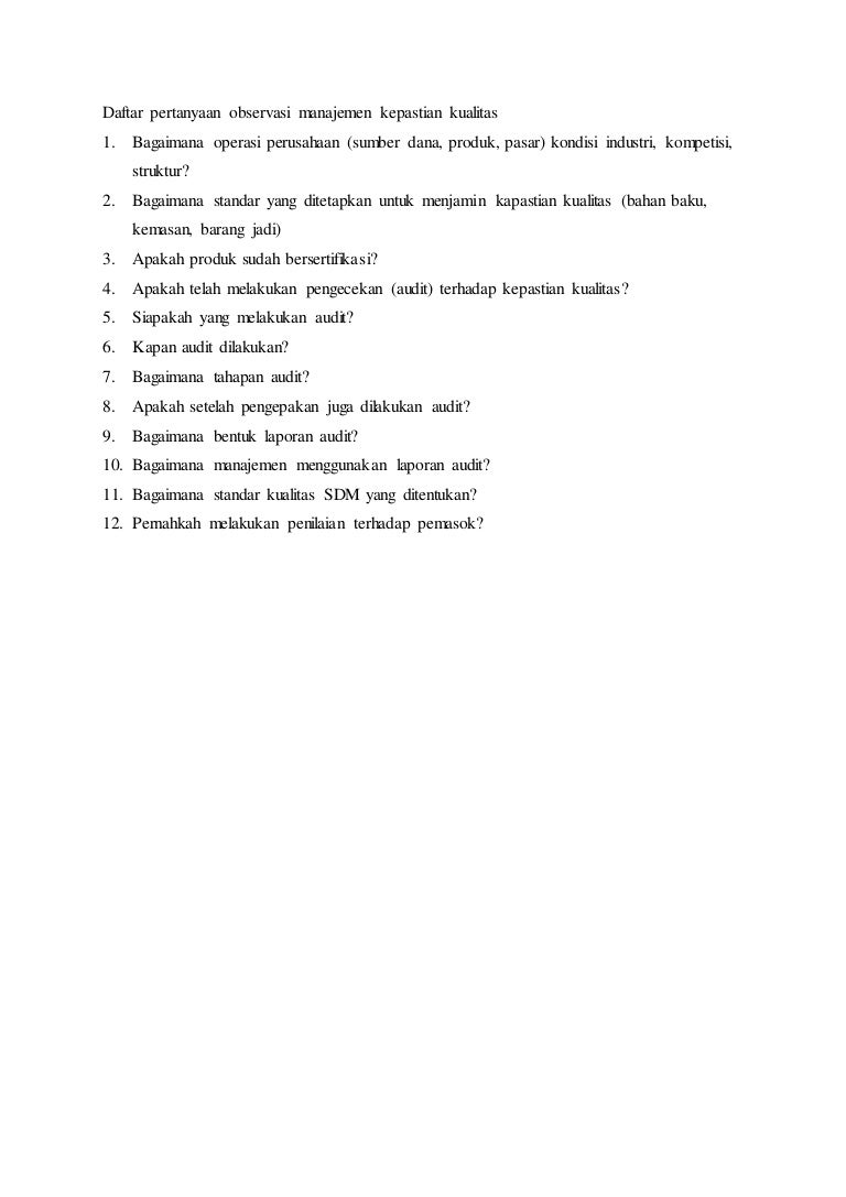 Daftar Petanyaan Observasi