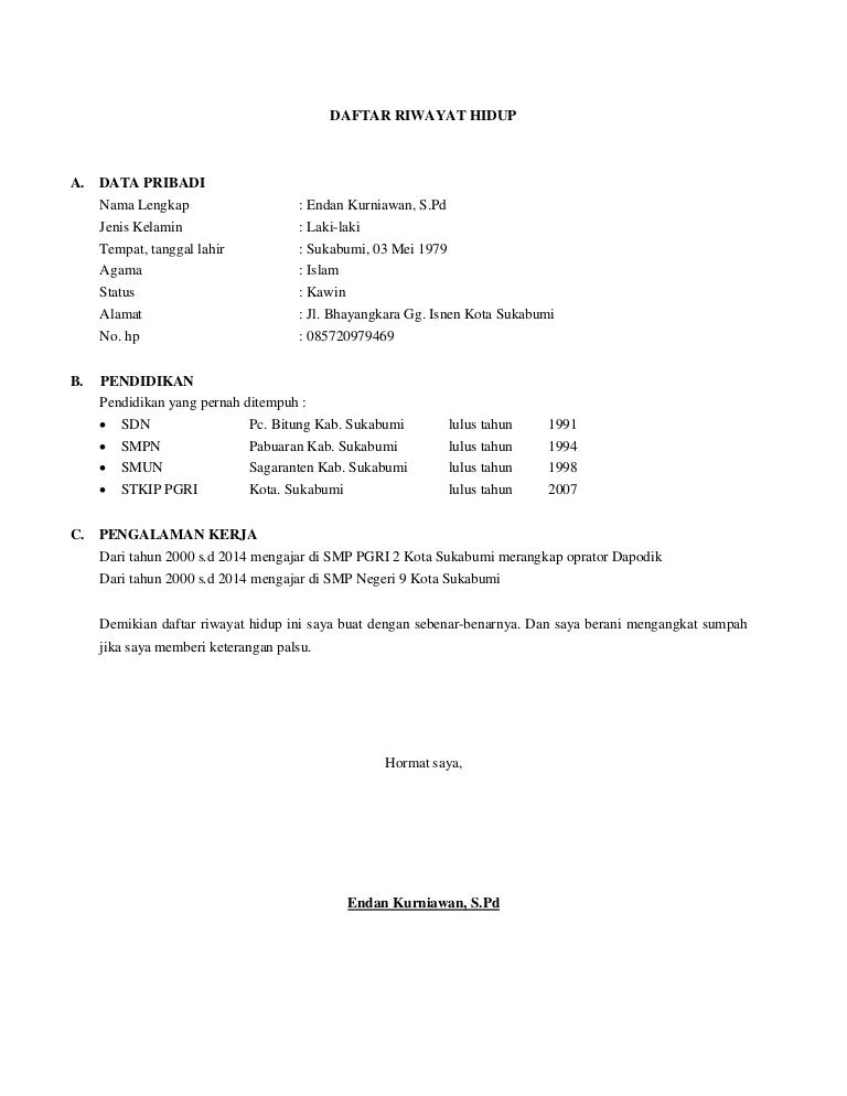 Contoh Daftar Riwayat Hidup Kelahiran Tahun 2000 Edukasi Lif Co Id