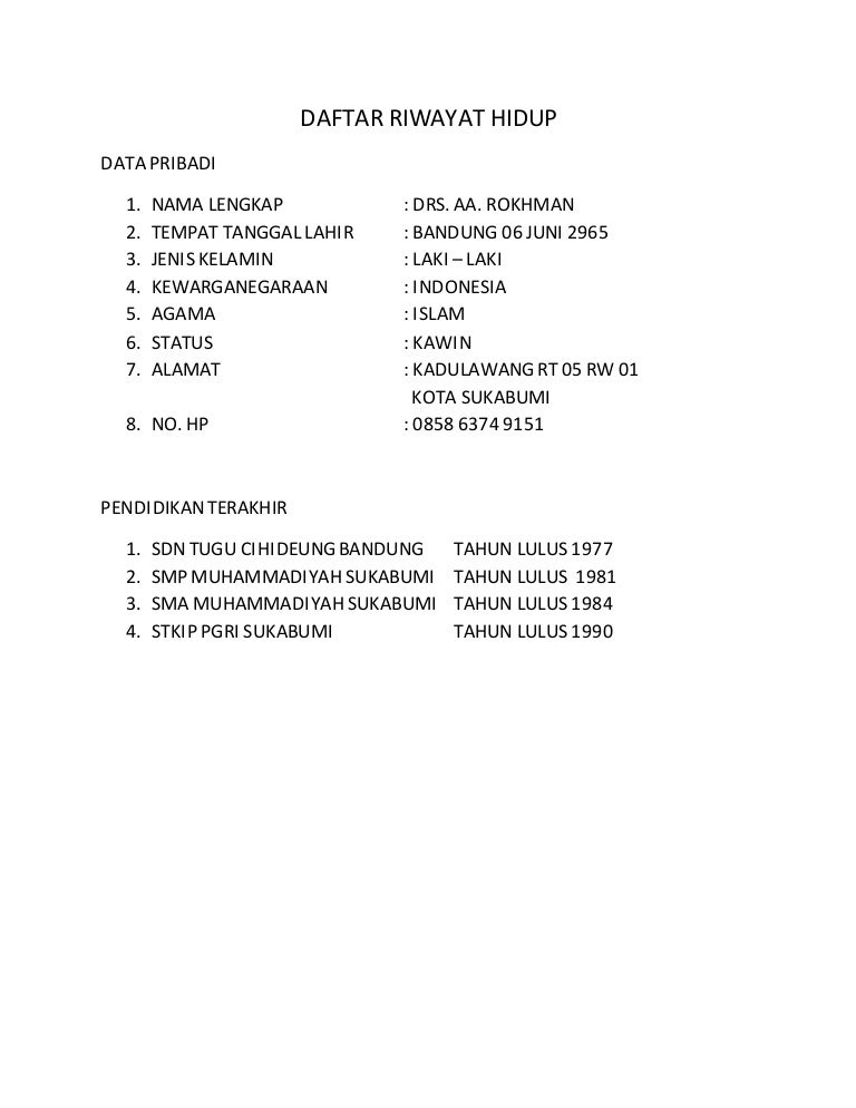 Daftar riwayat hidup aa