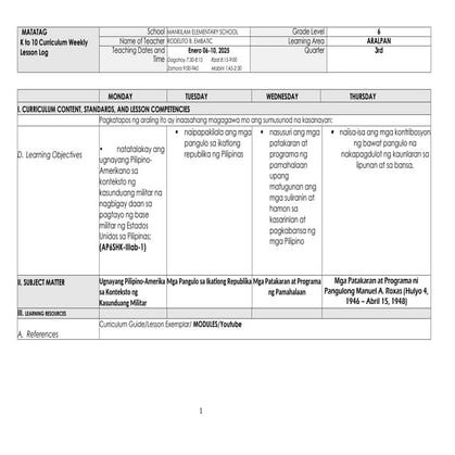 Daily-Lesson-Log in Aral-Pan-6 /  T.L.E.