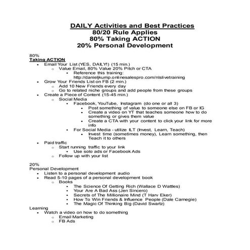 Daily activities and best practices