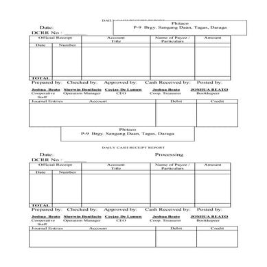 Daily Cash Receipt Report Format for Business | DOCX