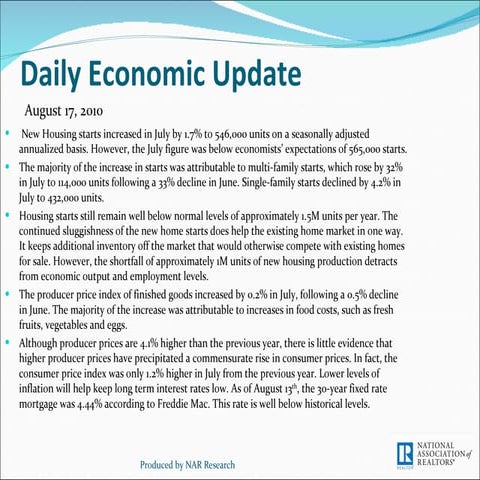 Daily Economic Update for August 17, 2010