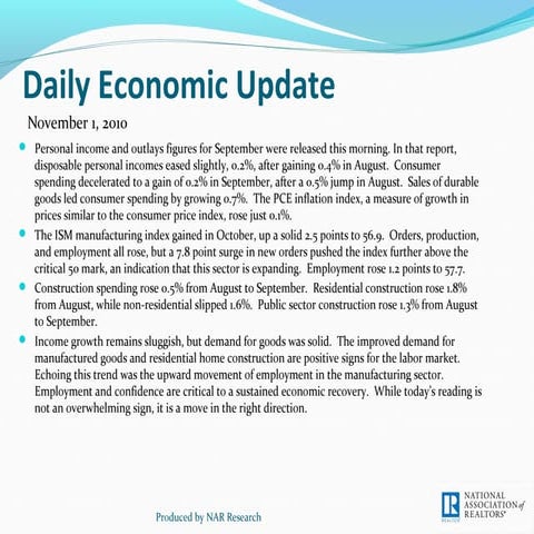 Daily Economic Update for November 1, 2010