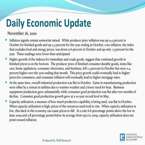 Daily Economic Update for November 16, 2010