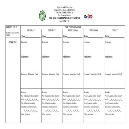 Daily lesson log | DOCX