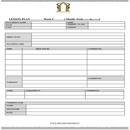 Daily lesson plan form