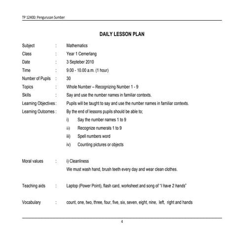 Daily lesson plan math (tm)