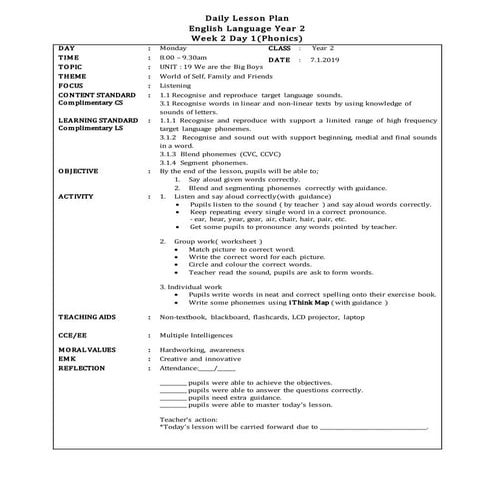 Daily lesson plan week 2 / day 1 - 3