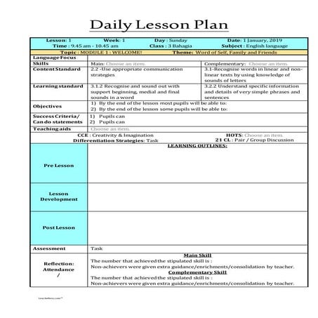 Daily lesson plan y1 y2 y3 2019
