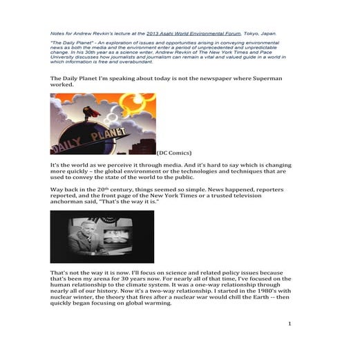 The Daily Planet - a talk on the new communication climate by Andy Revkin