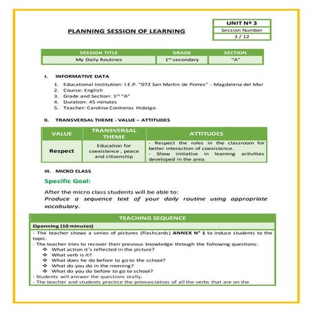 Daily routine   session class