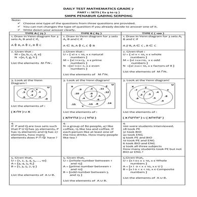 Daily test mathematics grade 7 sets part 2