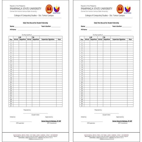 Comprehensive Daily Time Record Template for Student Internship ...