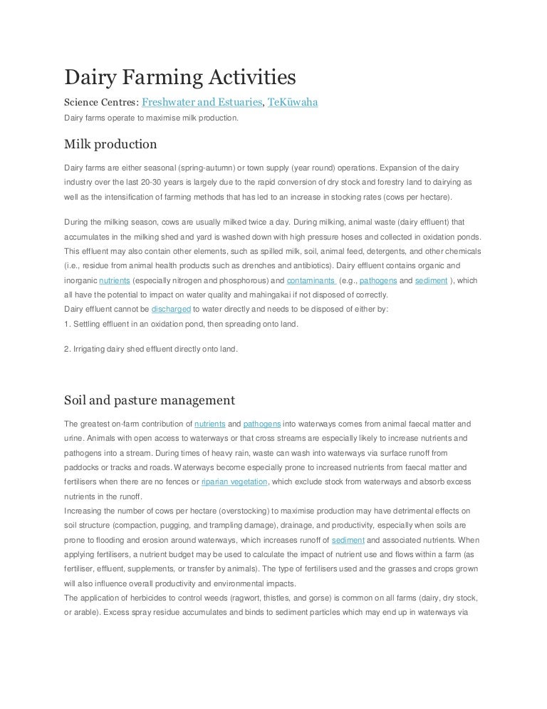 Dairy farming activities