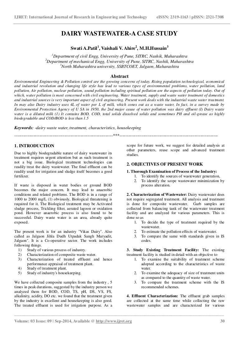 Dairy wastewater a case study