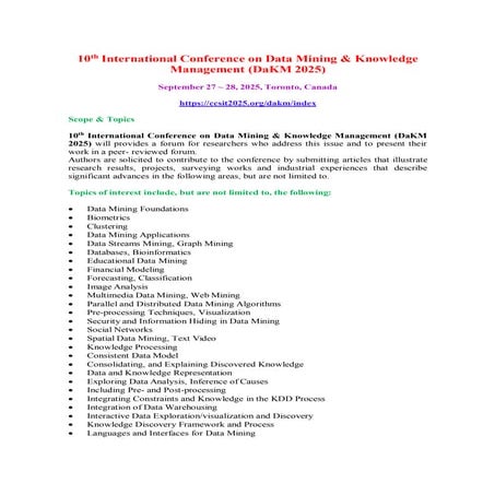 10th International Conference on Data Mining & Knowledge Management ...