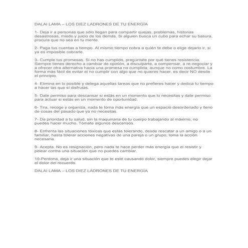 Dalai lama – los diez ladrones de tu energía