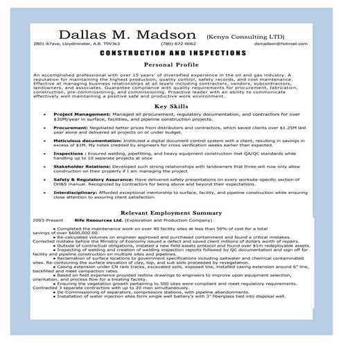 SUPERVISOR CV for ONSHORE and OFFSHORE MECHANICAL, MANTENANCE ...