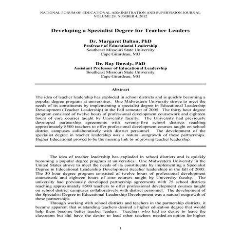 Dalton, margaret developing a specialist degree for teacher leaders nfeasj[1]
