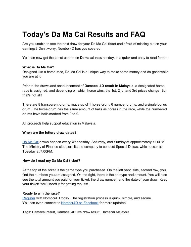 Damacai 4 D Results In Malaysia