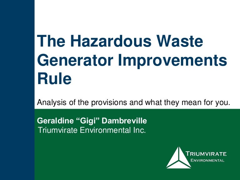 Analyzing the Hazardous Waste Generator Improvements Rule
