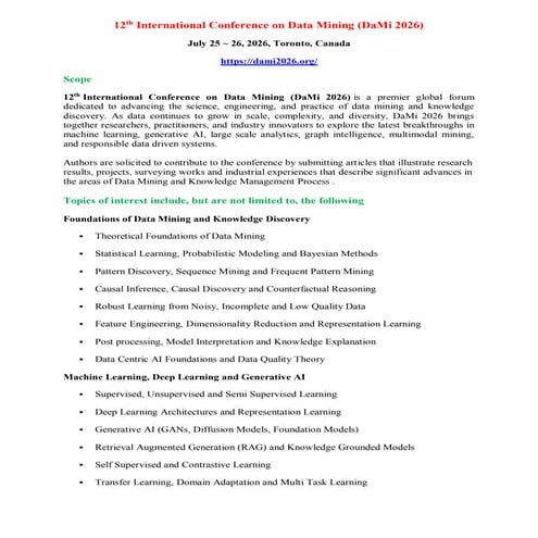 12th International Conference on Data Mining (DaMi 2026) | PDF