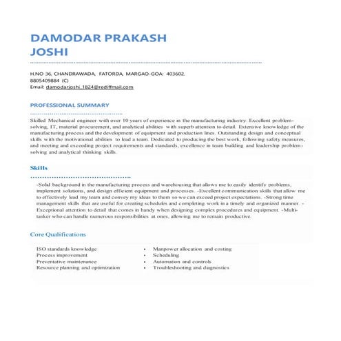Damodar joshi resume