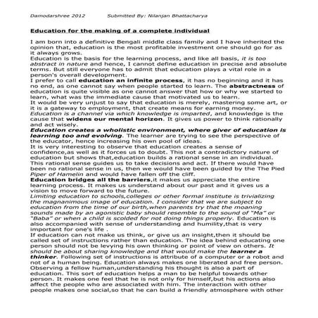 Education for the making of a complete individual