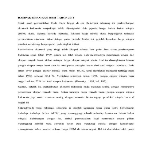 Dampak kenaikan bbm tahun 2014