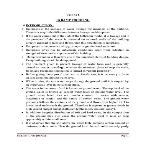 Damp prevention methods for building construction