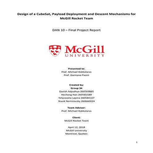 Design and Fabrication of a 3U CubeSat - Capstone Project | PDF