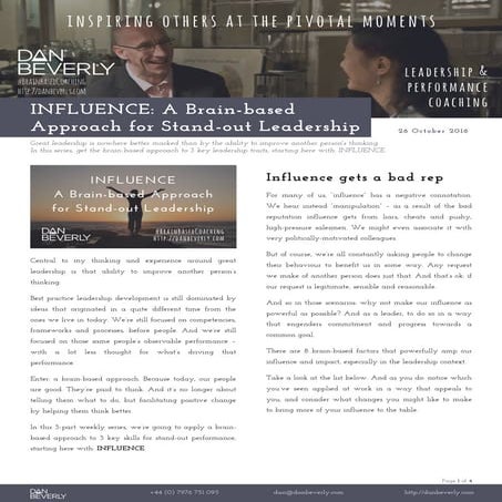 INFLUENCE: A Brain-based Approach for Stand-out Leadership