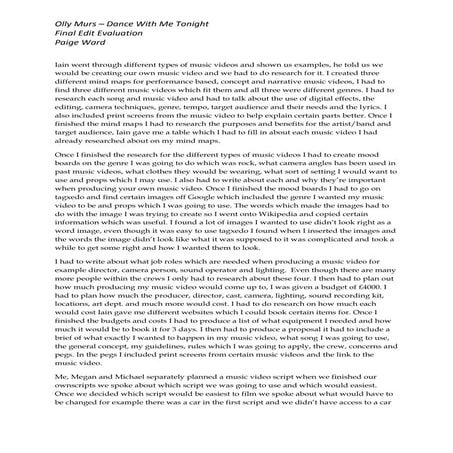 Dance with me tonight final evaluation