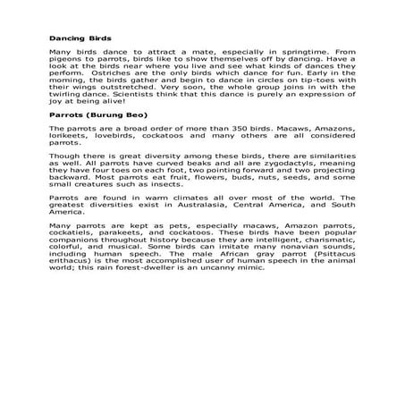 Dancing birds narrative