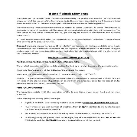 d and f block elements NOTES XII