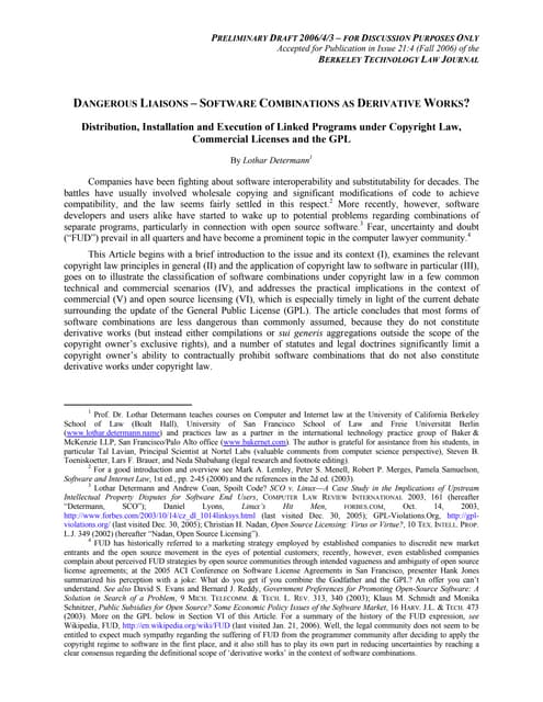 Dangerous Liaisons - Software Combinations as Derivative Works?