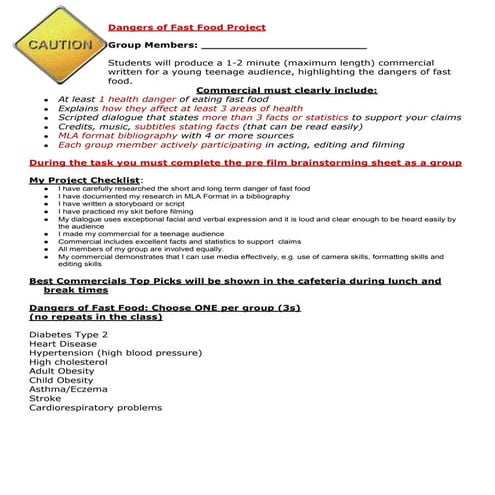 Dangersof fastfoodmoviehandoutwithchecklist