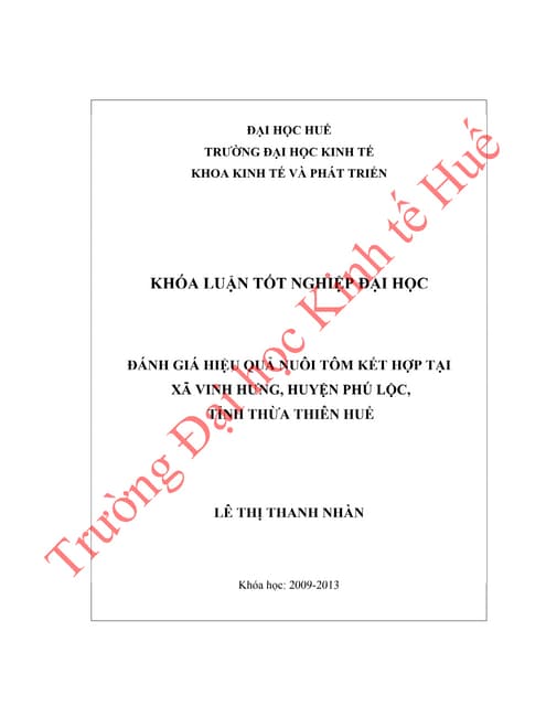 Đề tài: Đánh giá hiệu quả nuôi tôm kết hợp tại xã Vĩnh Hưng, 9 ĐIỂM!