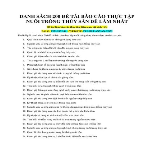 Danh Sách 200 Đề Tài Báo Cáo Thực Tập Nuôi Trồng Thủy Sản Dễ Làm Nhất
