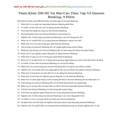 Danh sách 200 Đề Tài Báo Cáo Thực Tập Về Internet Banking, 9 Điểm.docx