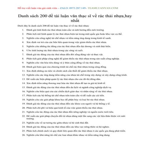 danh sach 200 de tai luan van thac si ve rac nhua