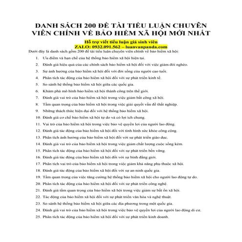 Danh Sách 200 Đề Tài Tiểu Luận Chuyên Viên Chính Về Bảo Hiểm Xã Hội Mới Nhất