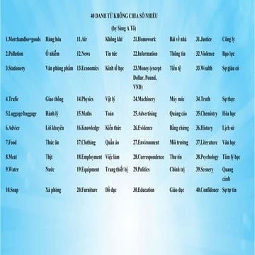 40 Danh từ không chia số nhiều