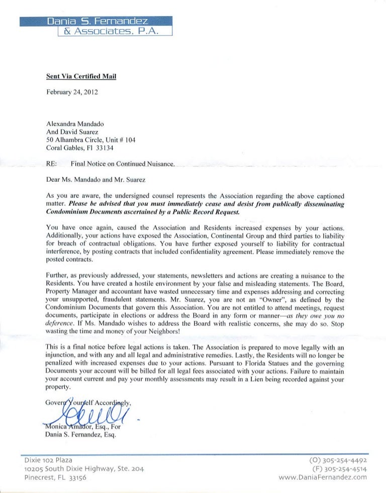 Dania Fernandez Cease And Desist Letter 2 2012