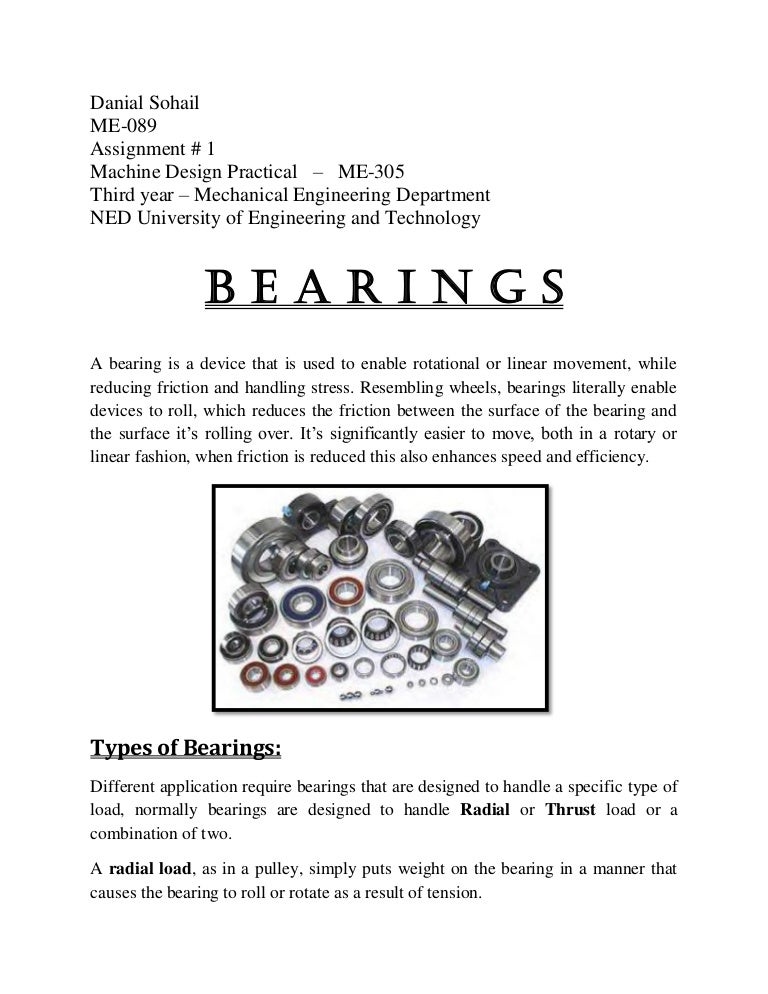 Bearings, their types and application