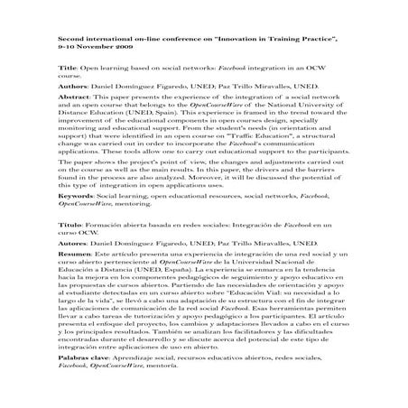 Open learning based on social networks: Facebook integration in an OCW course.