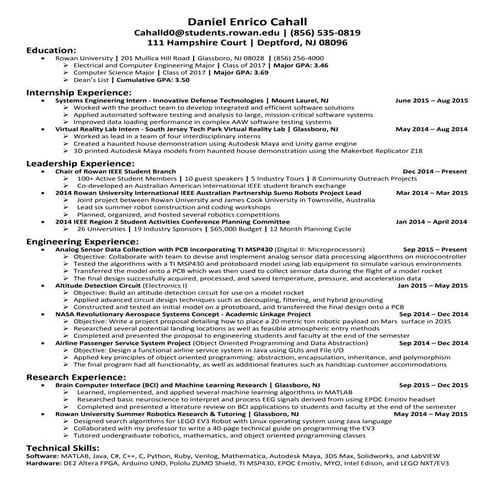 Daniel Cahall Spring 2016 Resume
