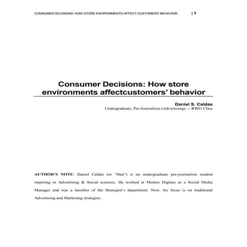 Daniel Simões Caldas - Research Paper - Consumer Decisions: How Store Environ...